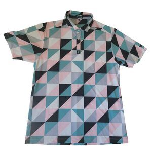 Bad Birdie Golf Polo Shirt Geometric Print Men’s XL Pastel Triangle Pattern